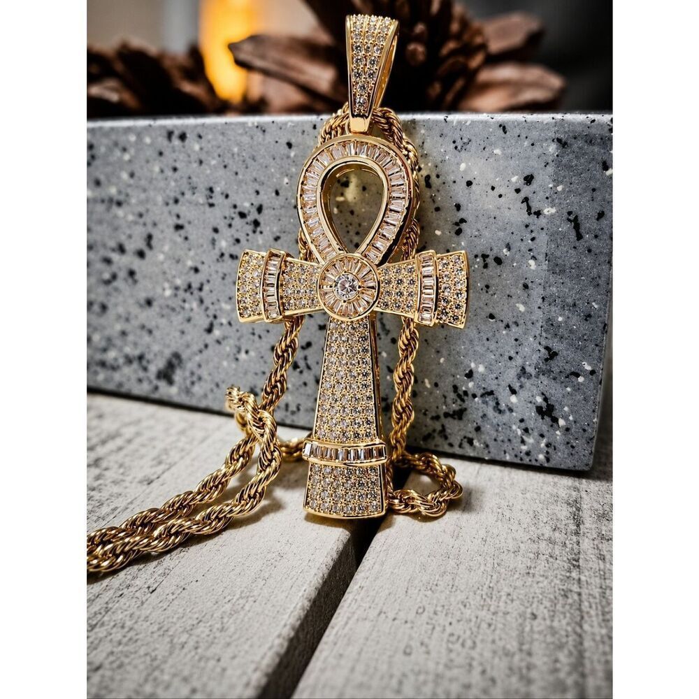 Iced Out Ankh In Gold